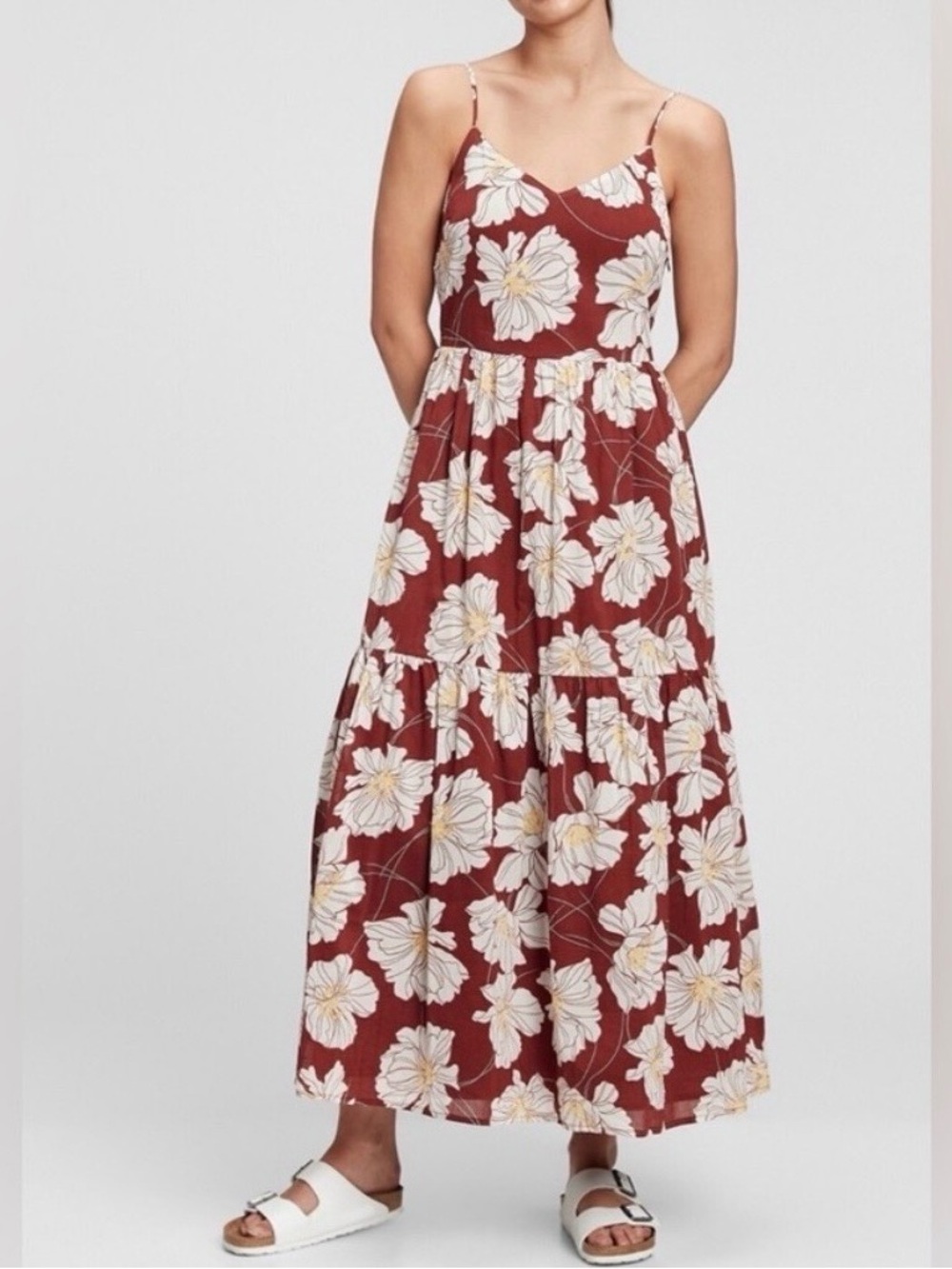 GAP Floral Tiered Maxi Dress - Brown/White size 16